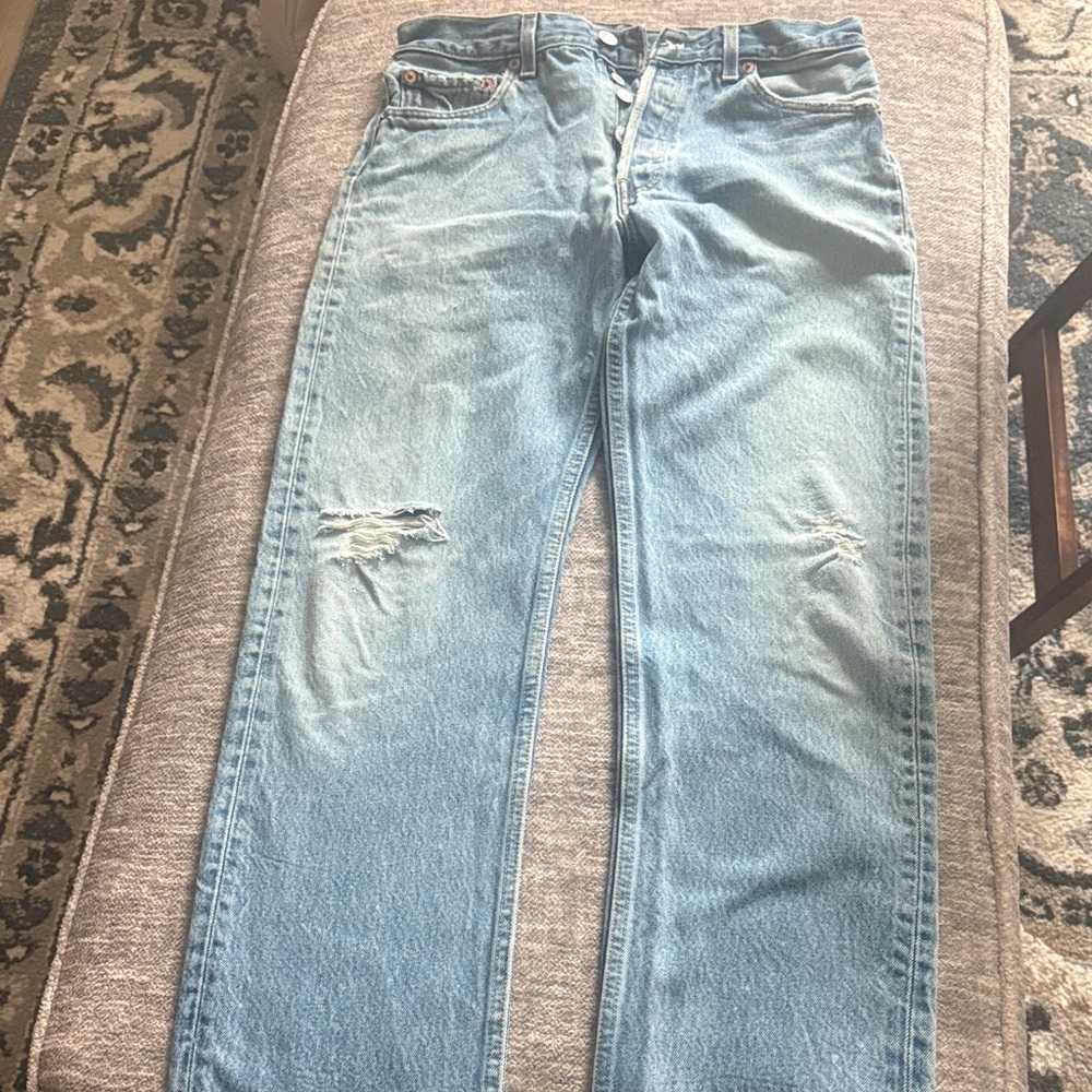 501xx Light Wash Distressed Straight-Leg Jeans